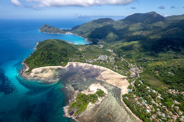 clear waters along an island in Seychelles