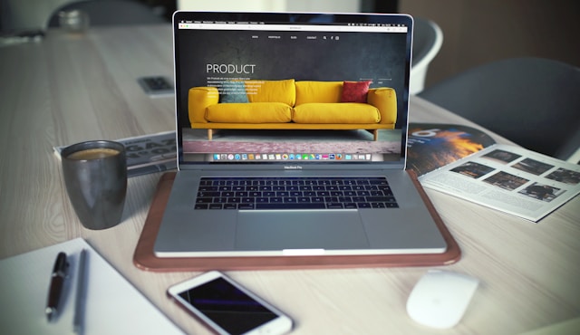 An open Macbook showing a product page